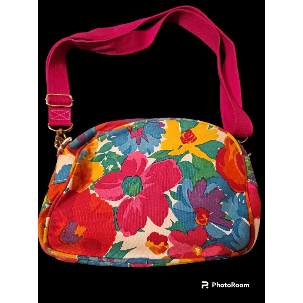 Vntg 1992 Liz Claiborne Multi Floral Print Canvas Purse Shoulder Bag CrossBody
